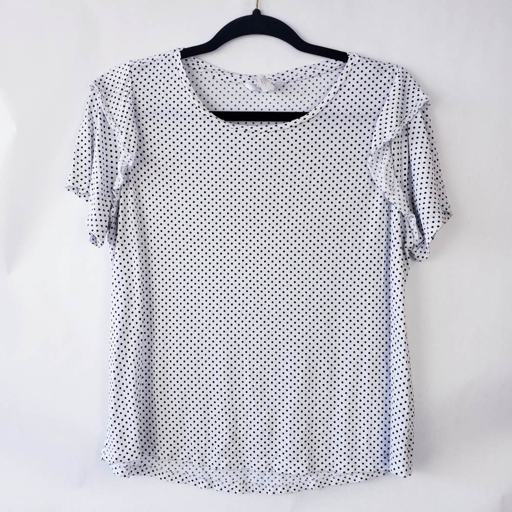 Hm Womens Polka Dot Blouse Ruffle Stretch Medium